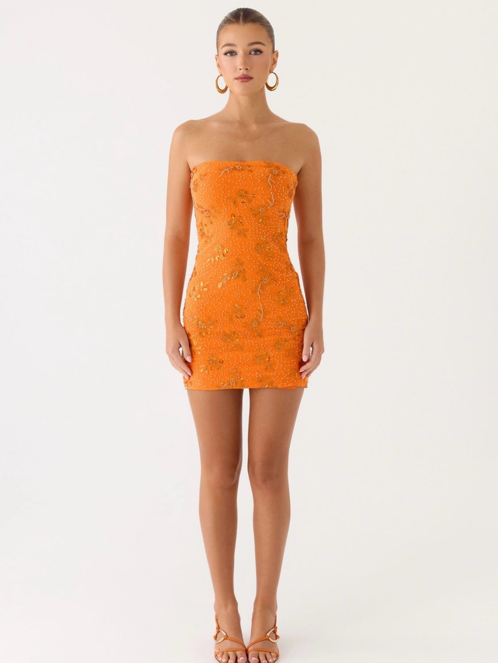 NWT Peppermayo Push Back Beaded Sequin Mini Dress Orange Small US 4 - Picture 4 of 7